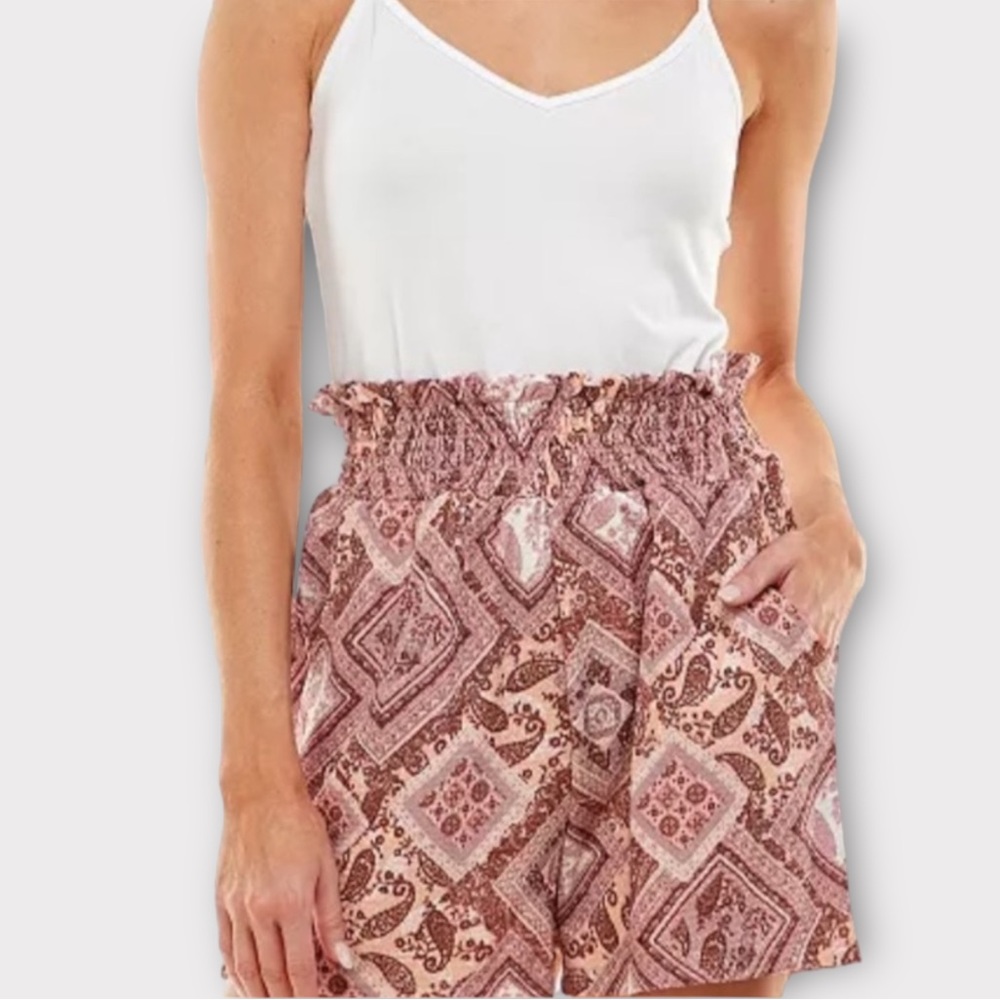 Ultra Flirt Juniors Romper XS Paisley Print High Waist Paperbag Shorts NWT